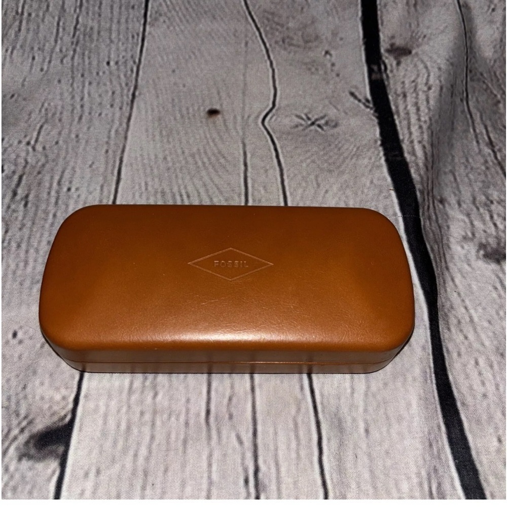 Fossil Hard Eyeglasses Case Blue Felt Lining Rectangular Glasses Holder Brown - Picture 1 of 3